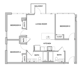 C1 - 3x2 Primary Bedroom Adjacent Bathroom floor plan